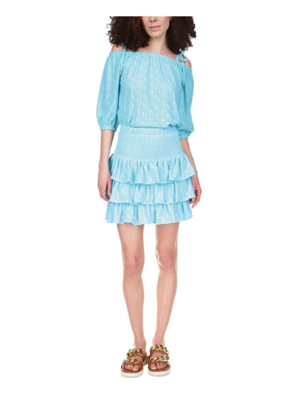 MICHAEL Michael Kors Women's Eyelet Tiered Skirt in Turquoise Size M
